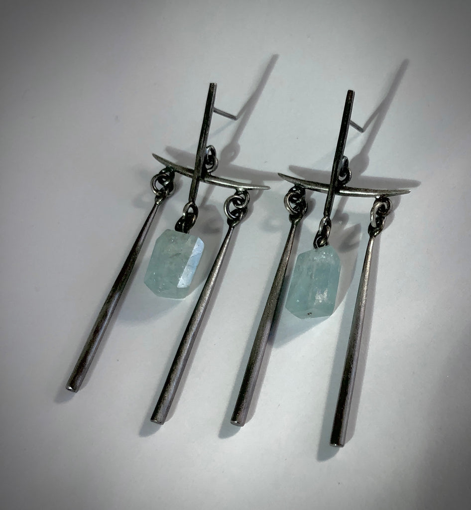 Temple Earrings with Aquamarine Drops
