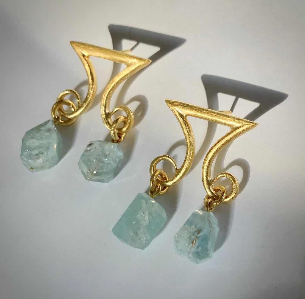 Scroll Earrings With Aquamarine