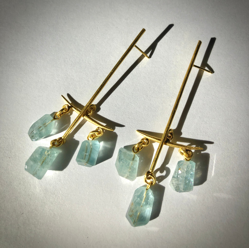 Long Medina Earrings with Aquamarine Drops