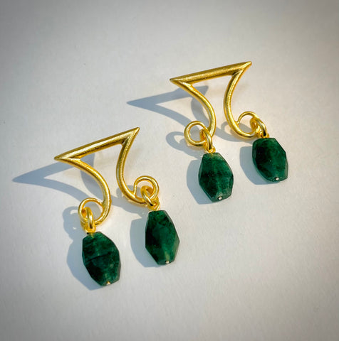 Scroll Earrings with Aventurine Drops