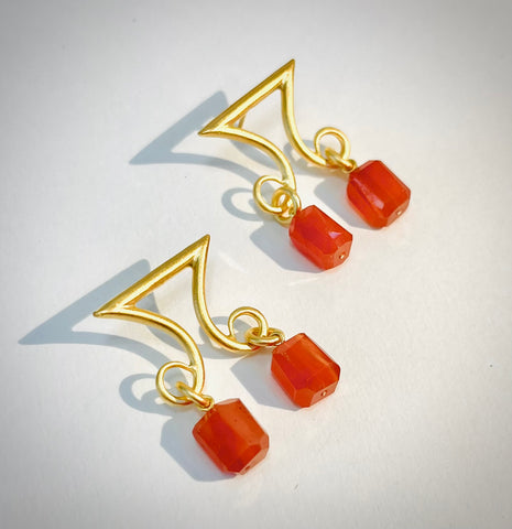 Scroll Earrings with Carnelian Drops