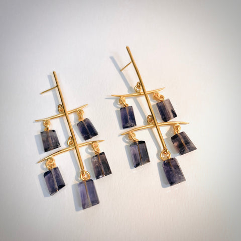 Cascade Earrings with Iolite Drops
