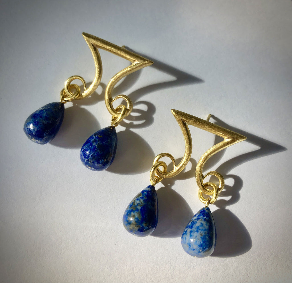 Scroll Earrings with Lapis Lazuli Tear Drops
