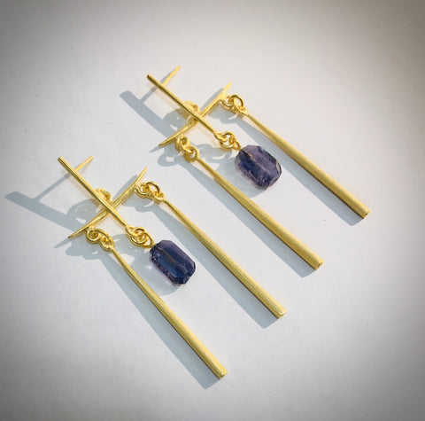 Temple Earrings with Iolite Drops